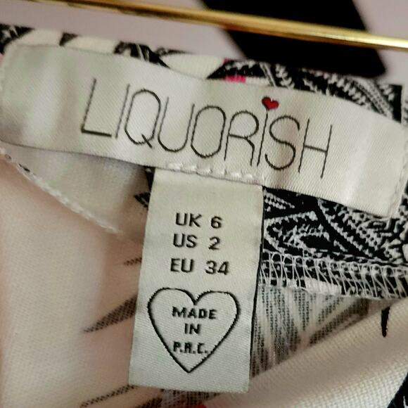 LIQUORISH Linen Cotton Pant sz 2 High Waist Wide Leg Boho Tropical Striped - Picture 3 of 9